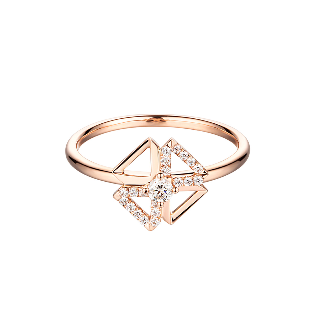 六福珠寶18K金戒指 - "疊閃"18K玫瑰金鑽石戒指