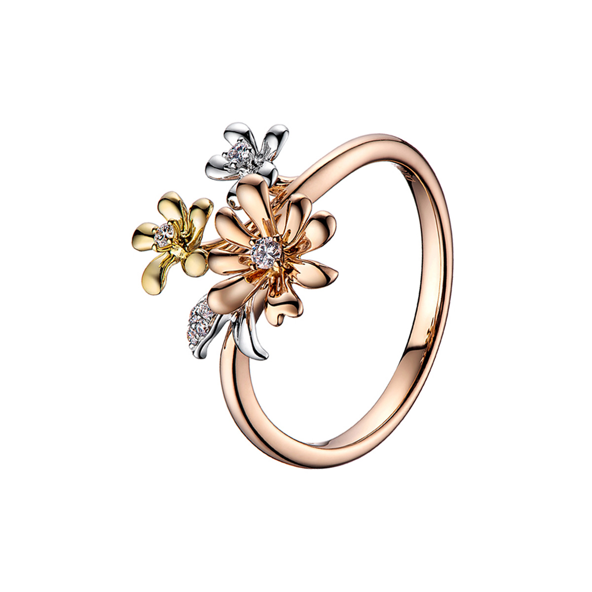 六福珠寶18K金戒指 - "花意盎然"18K金(分色)鑽石戒指