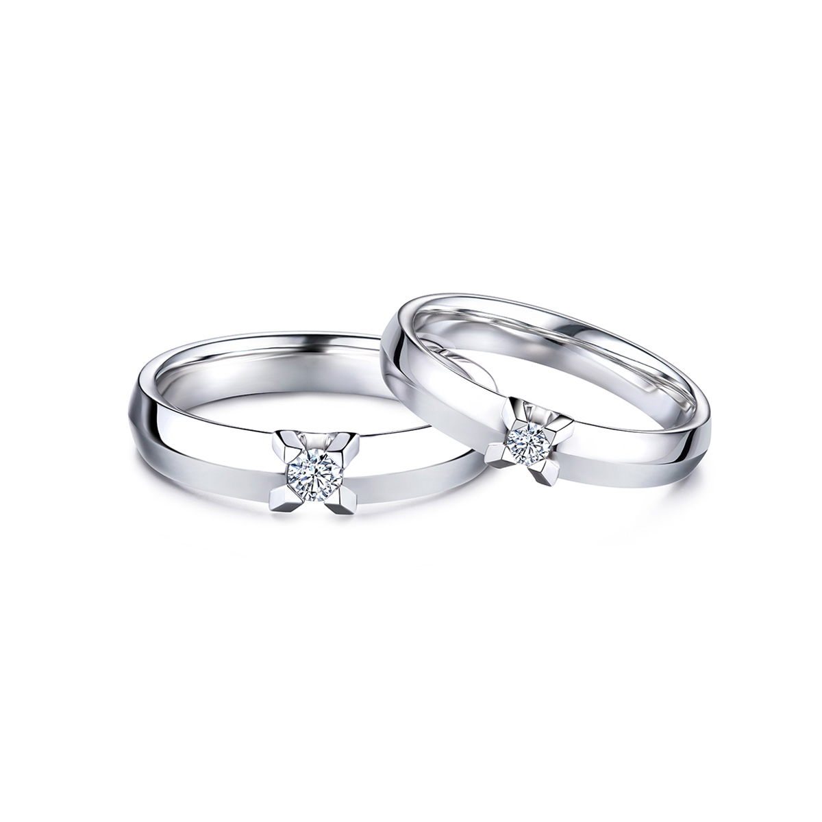 六福珠寶18K金戒指 - “Hexicon”18K金(白色)劍脊戒臂鑽石戒指