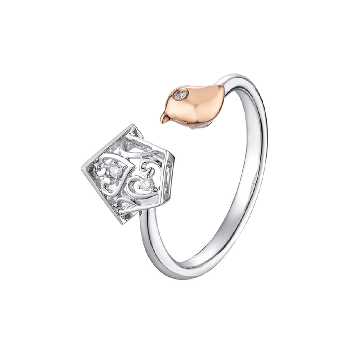 六福珠寶18K金戒指 - "寵心愛你-陪伴"18K金(分色)鑽石戒指