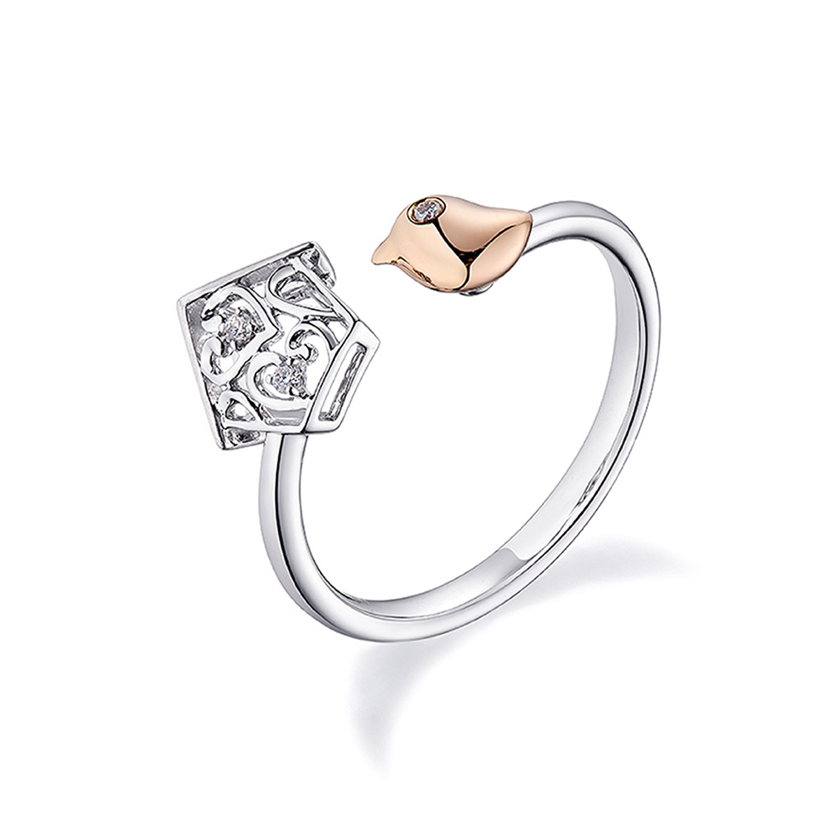 六福珠寶18K金戒指 - "寵心愛你-陪伴"18K金(分色)鑽石戒指