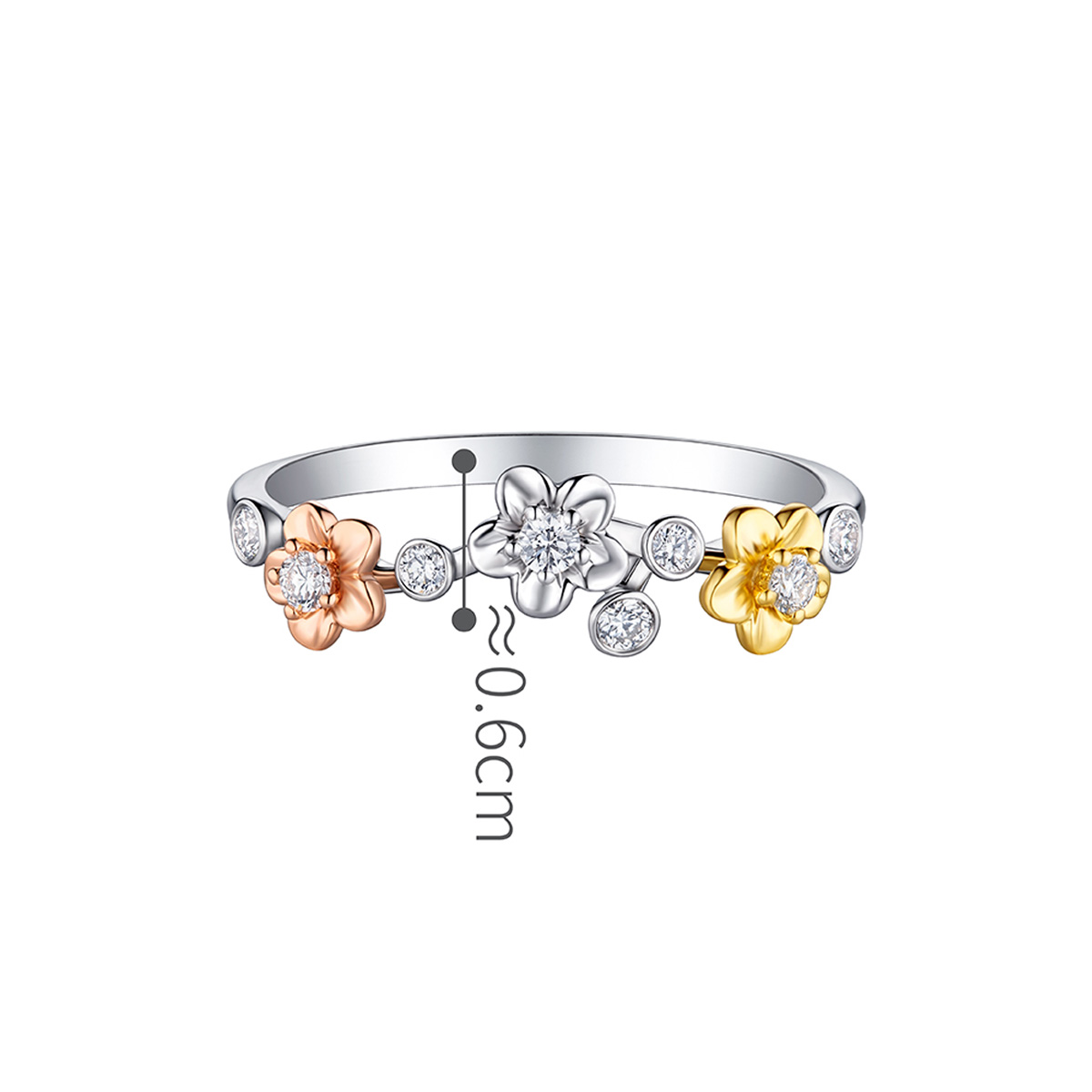 六福珠寶18K金戒指 - "繁花盛放"18K金(分色)花形鑽石戒指