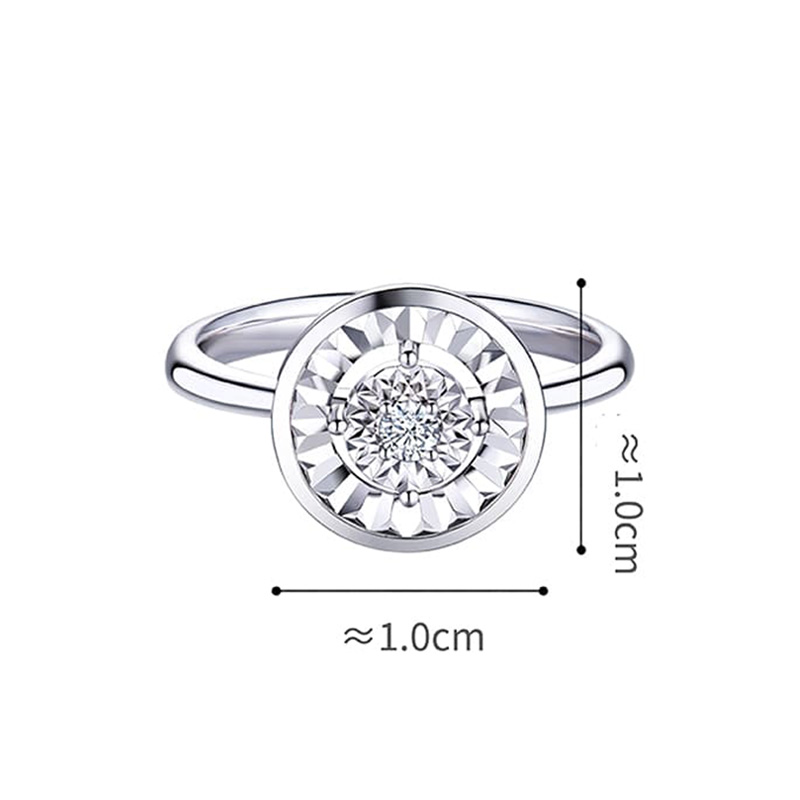 六福珠寶18K金戒指 - "經典"圓形18K金(白色)鑽石戒指(放閃車花工藝)