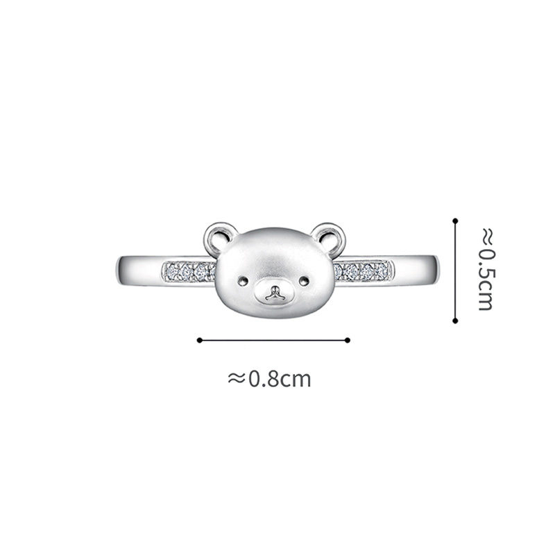 六福珠寶18K金戒指 - "小熊頭像"18K金(白色)鑽石戒指