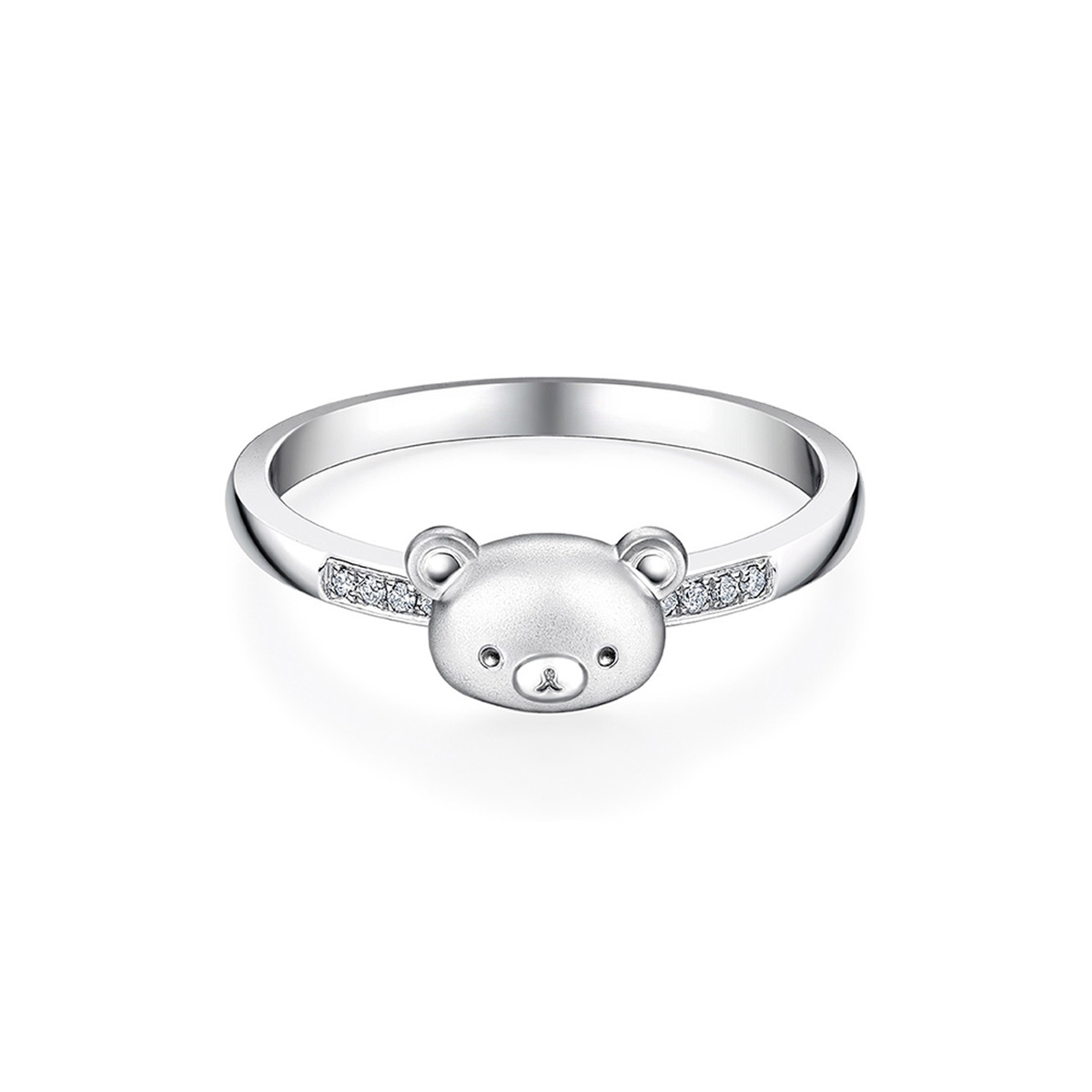 六福珠寶18K金戒指 - "小熊頭像"18K金(白色)鑽石戒指