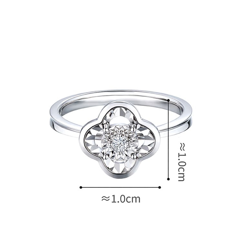 六福珠寶18K金戒指 - "映花"18K金(白色)鑽石戒指(放閃車花工藝)