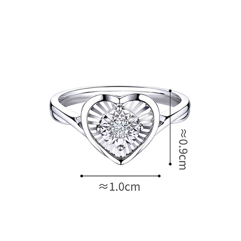 六福珠寶18K金戒指 - "心愛"18K金(白色)鑽石戒指(放閃車花工藝)