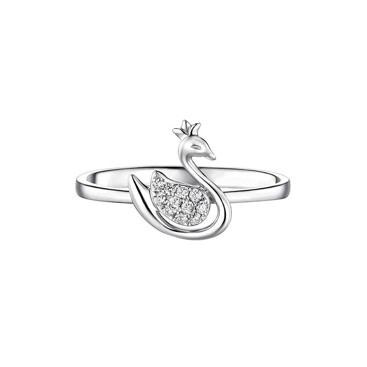 六福珠寶18K金戒指 - "天鵝小公主"18K金(白色)鑽石戒指