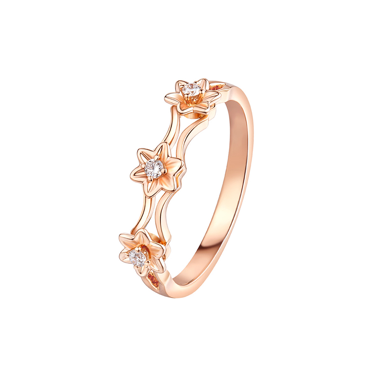 六福珠寶18K金戒指 - "星花"18K金鑽石戒指–多色選擇