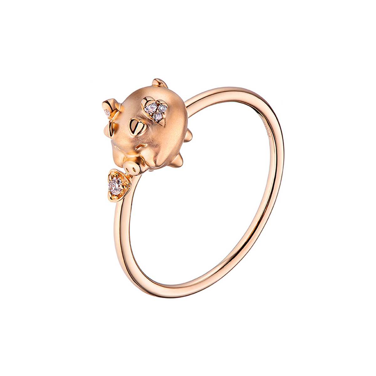 六福珠寶18K金戒指 - "愛心小豬"18K金鑽石戒指-多色選擇