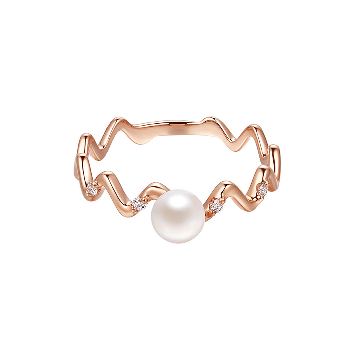 六福珠寶18K金戒指 - "鏈愛循環"18K玫瑰金鑽石戒指