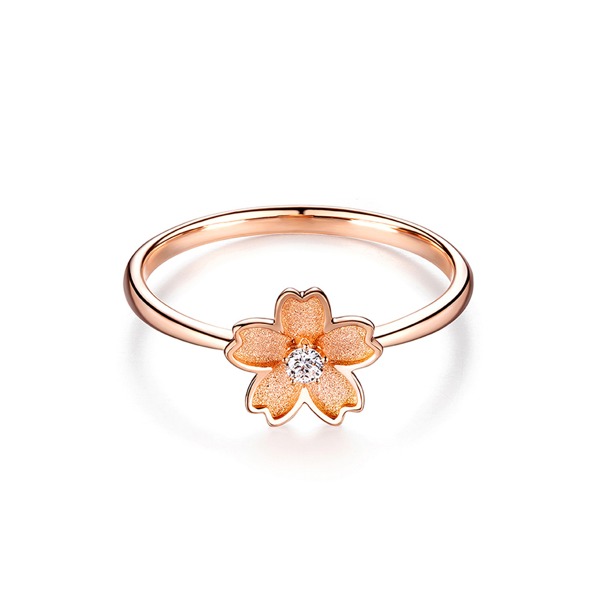 六福珠寶18K金戒指 - "春櫻盛宴"櫻花造型18K玫瑰金鑽石戒指