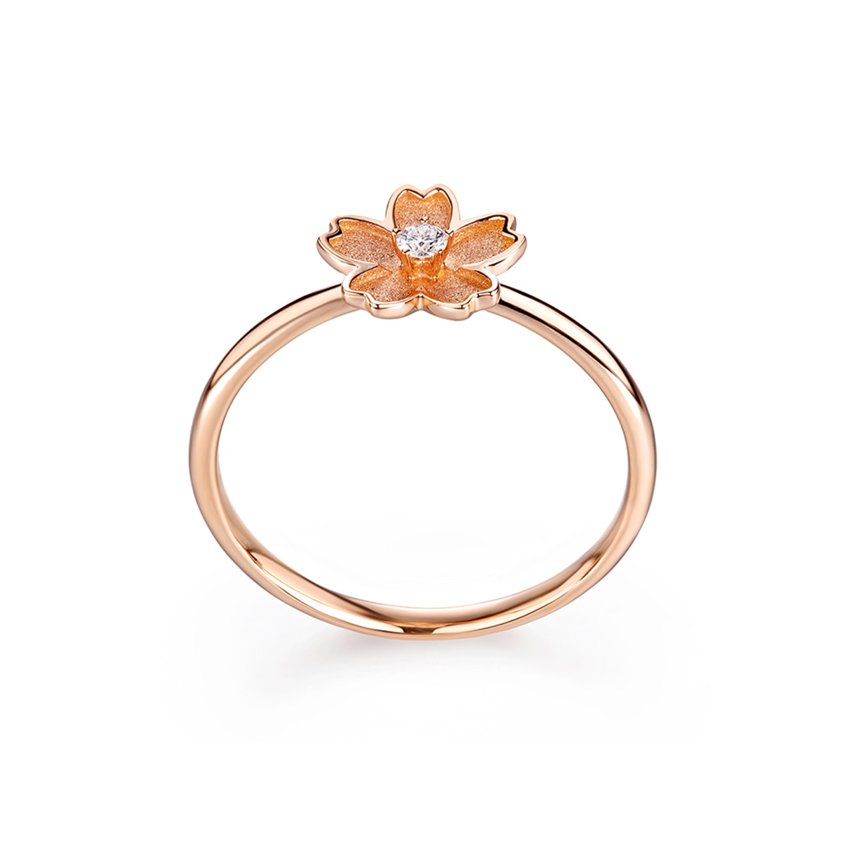 六福珠寶18K金戒指 - "春櫻盛宴"櫻花造型18K玫瑰金鑽石戒指