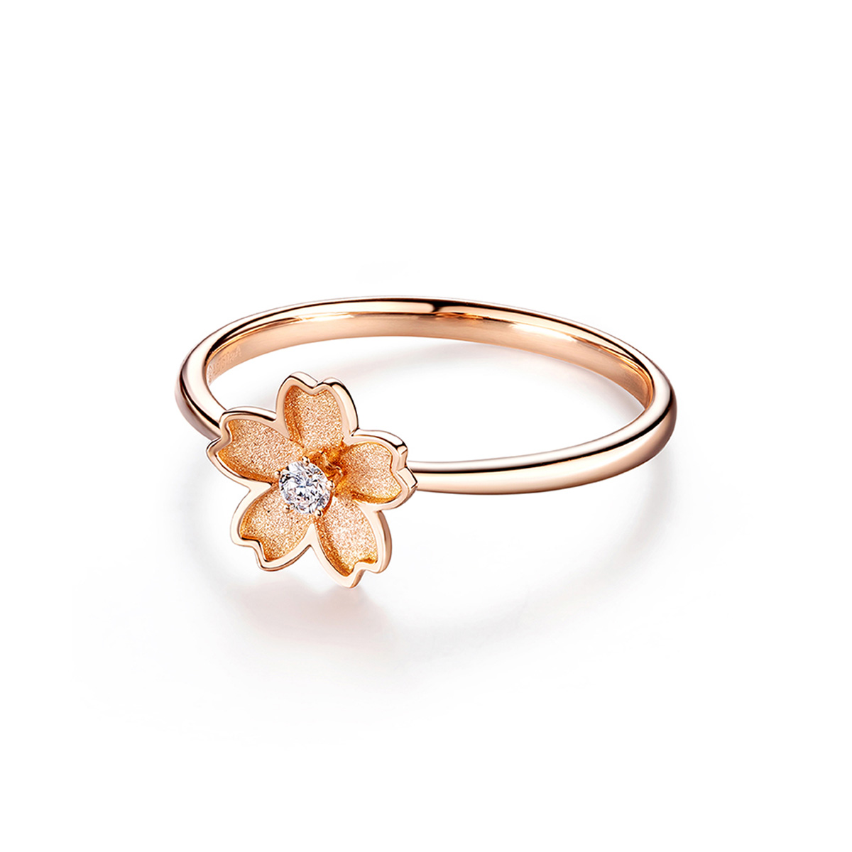 六福珠寶18K金戒指 - "春櫻盛宴"櫻花造型18K玫瑰金鑽石戒指
