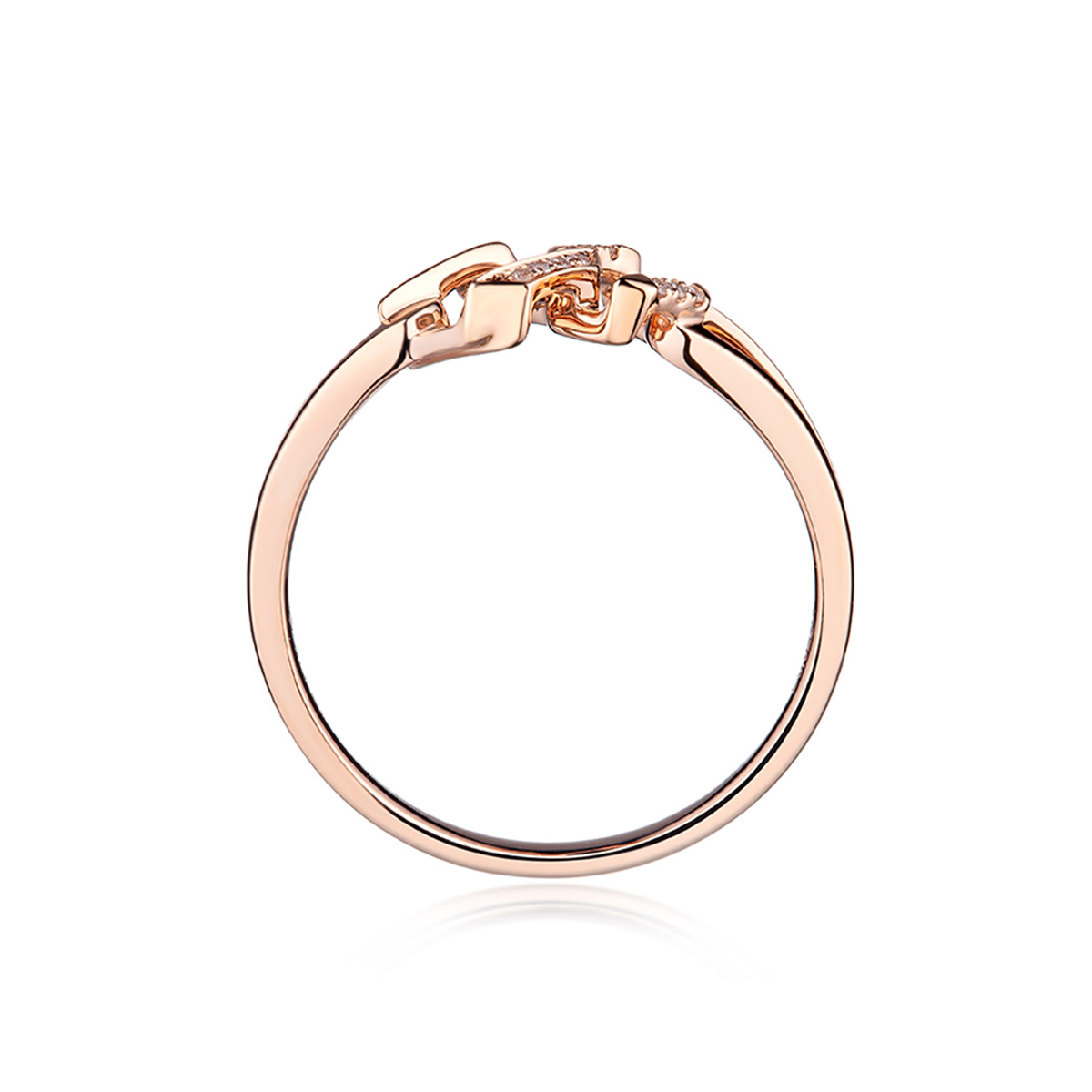 六福珠寶18K金戒指 - "同心結"18K玫瑰金鑽石戒指(女戒)