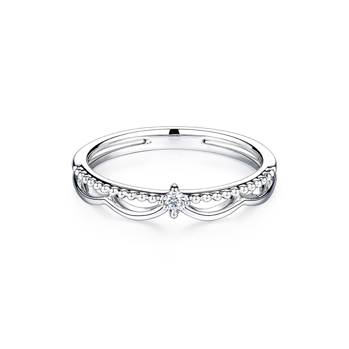 六福珠寶18K金戒指 - "指耀芳華"18K金(白色)金鑽石戒指