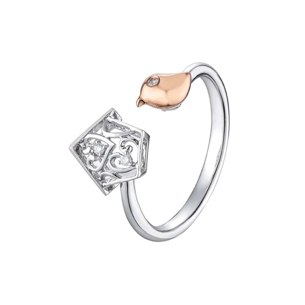 六福珠寶18K金戒指 - "寵心愛你-陪伴"18K金(分色)鑽石戒指