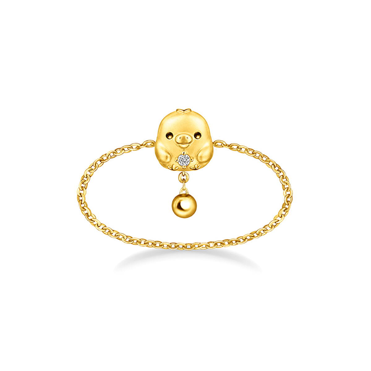 六福珠寶18K金戒指 - "小雞頭像"18K金(黃色)鑽石軟鏈戒指