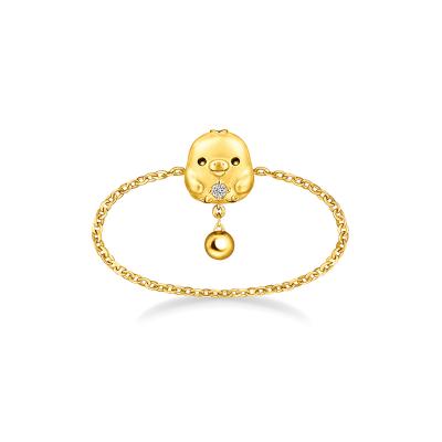 六福珠寶18K金戒指 - "小雞頭像"18K金(黃色)鑽石軟鏈戒指