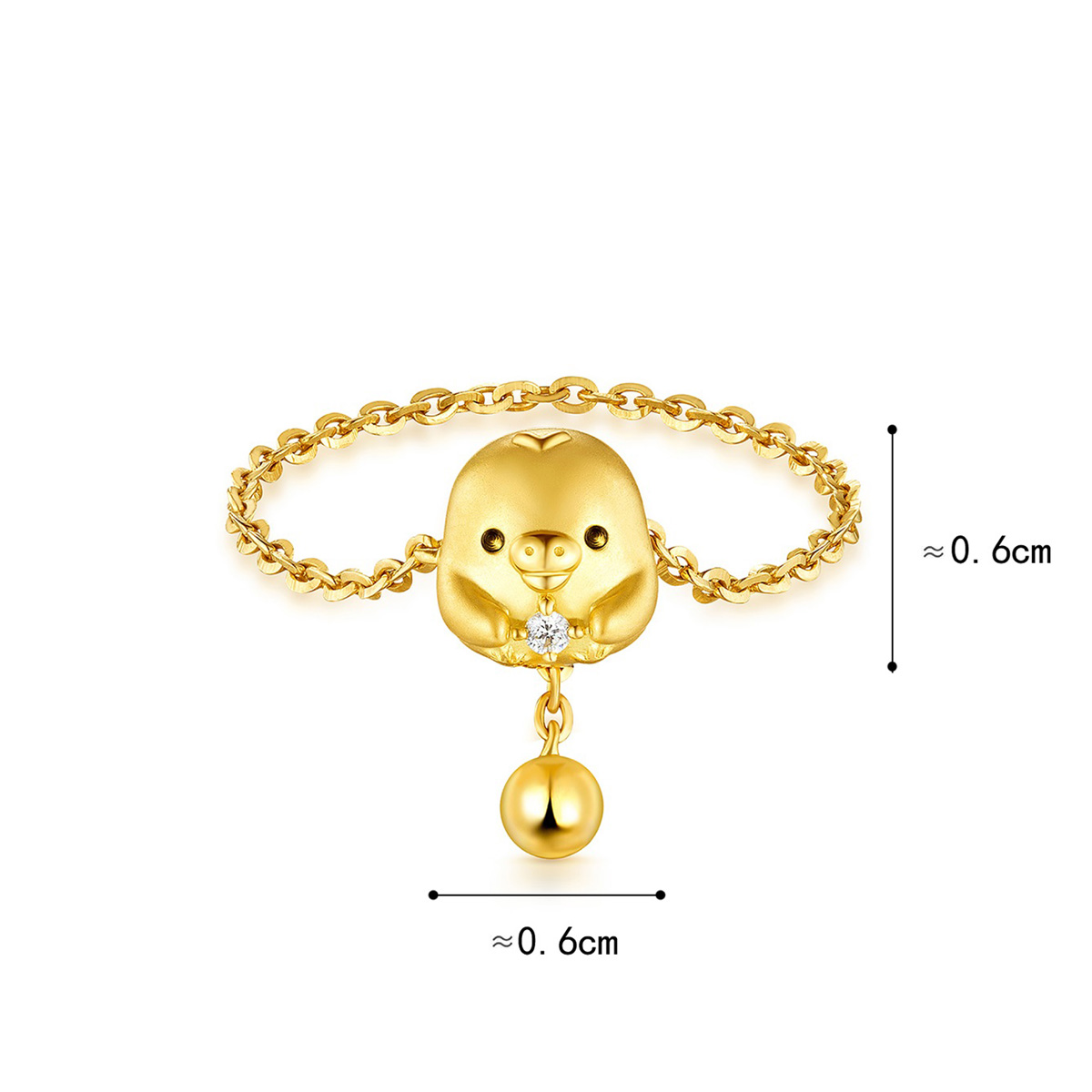 六福珠寶18K金戒指 - "小雞頭像"18K金(黃色)鑽石軟鏈戒指