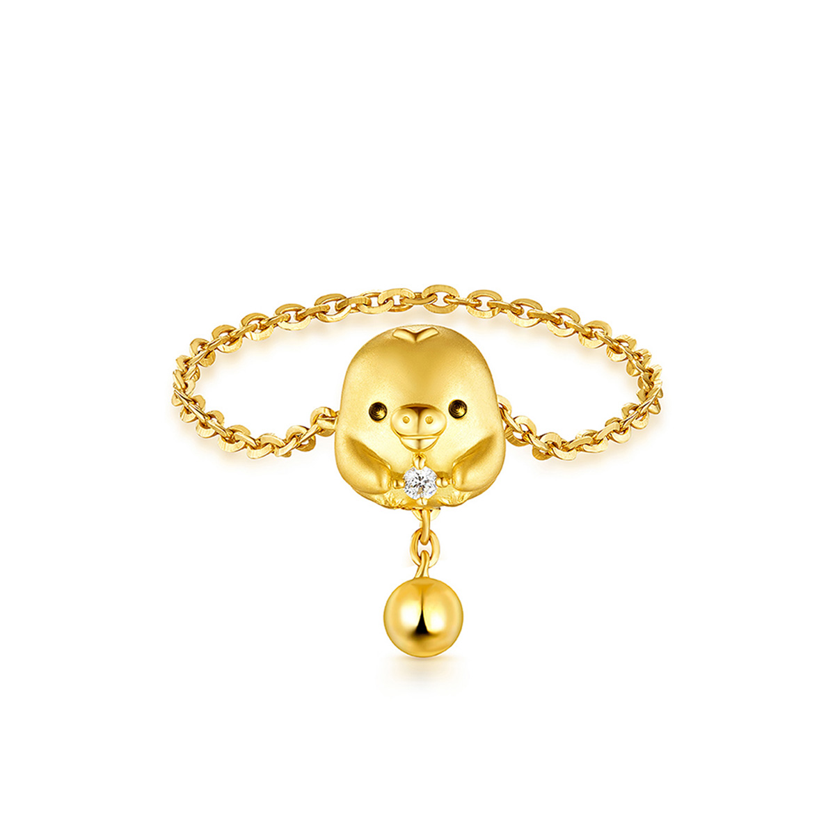 六福珠寶18K金戒指 - "小雞頭像"18K金(黃色)鑽石軟鏈戒指