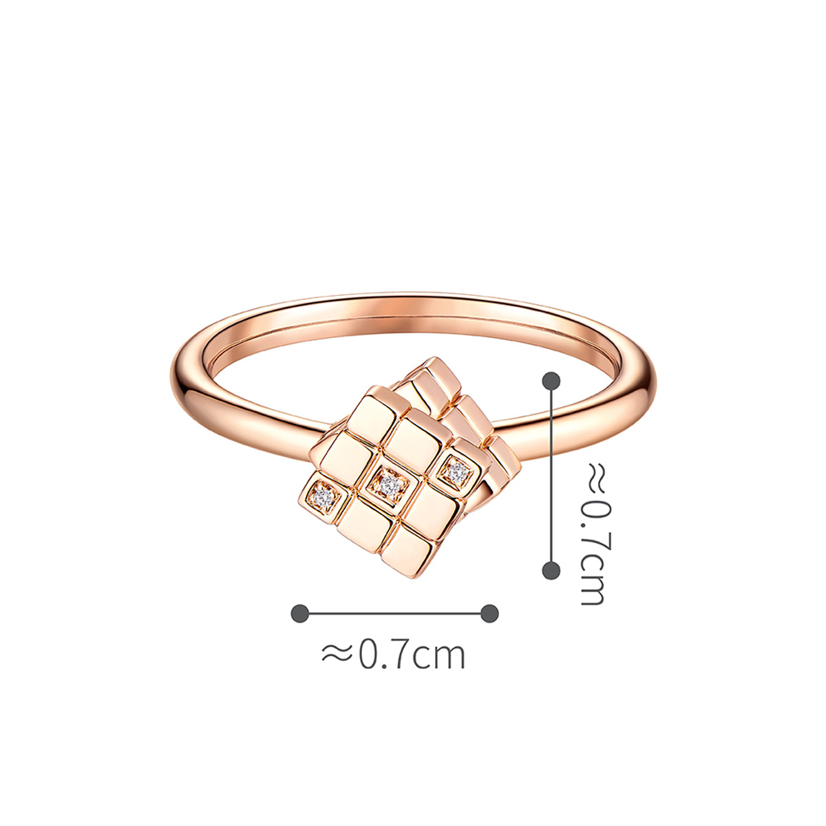六福珠寶18K金戒指 - "方‧如初心"18K玫瑰金魔方造型鑽石戒指