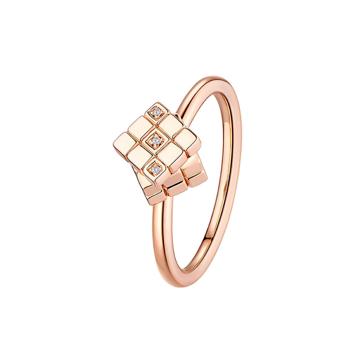 六福珠寶18K金戒指 - "方‧如初心"18K玫瑰金魔方造型鑽石戒指