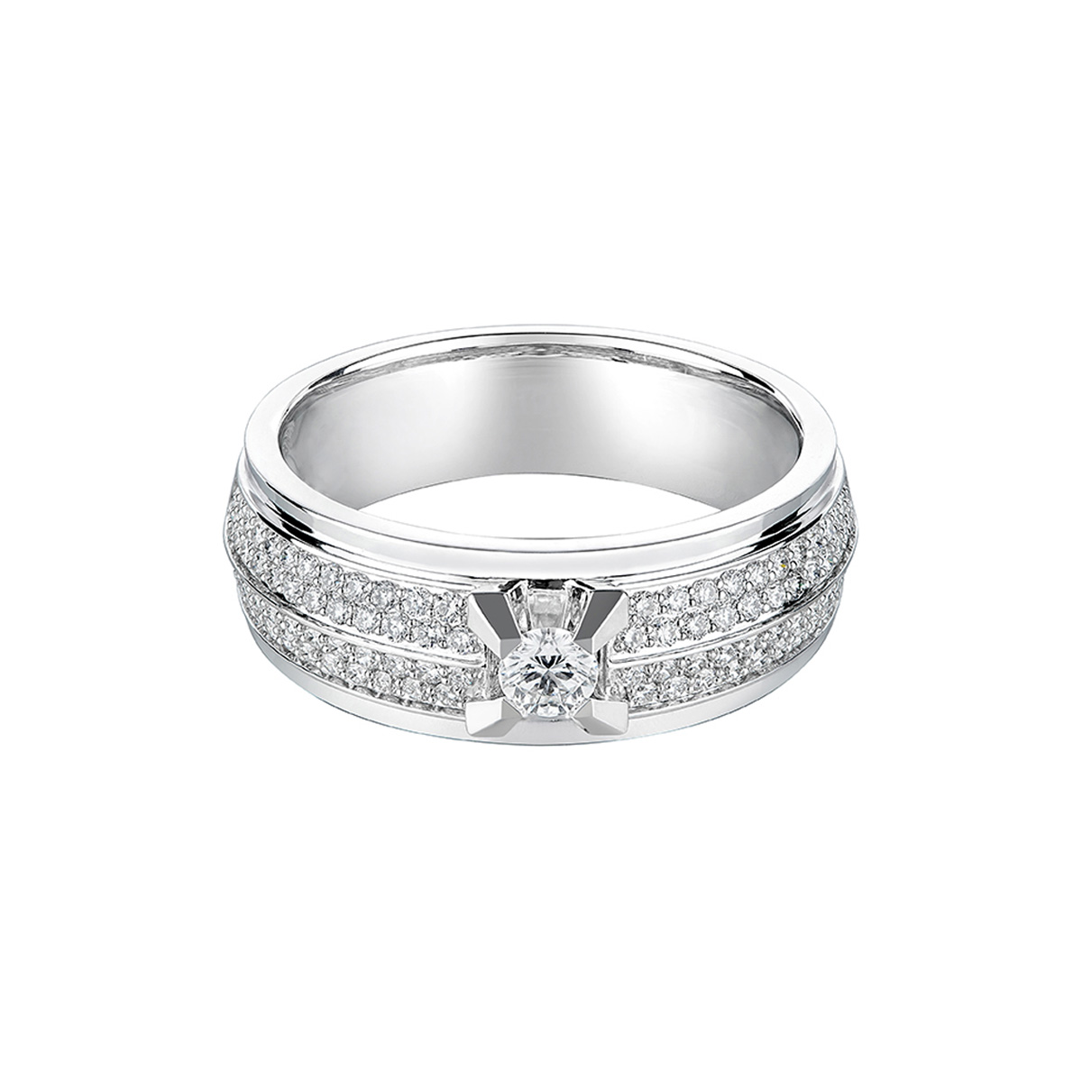 $t('六福珠寶')18K金戒指 - “Hexicon”18K金(白色)三角爪鑽石戒指(男戒)