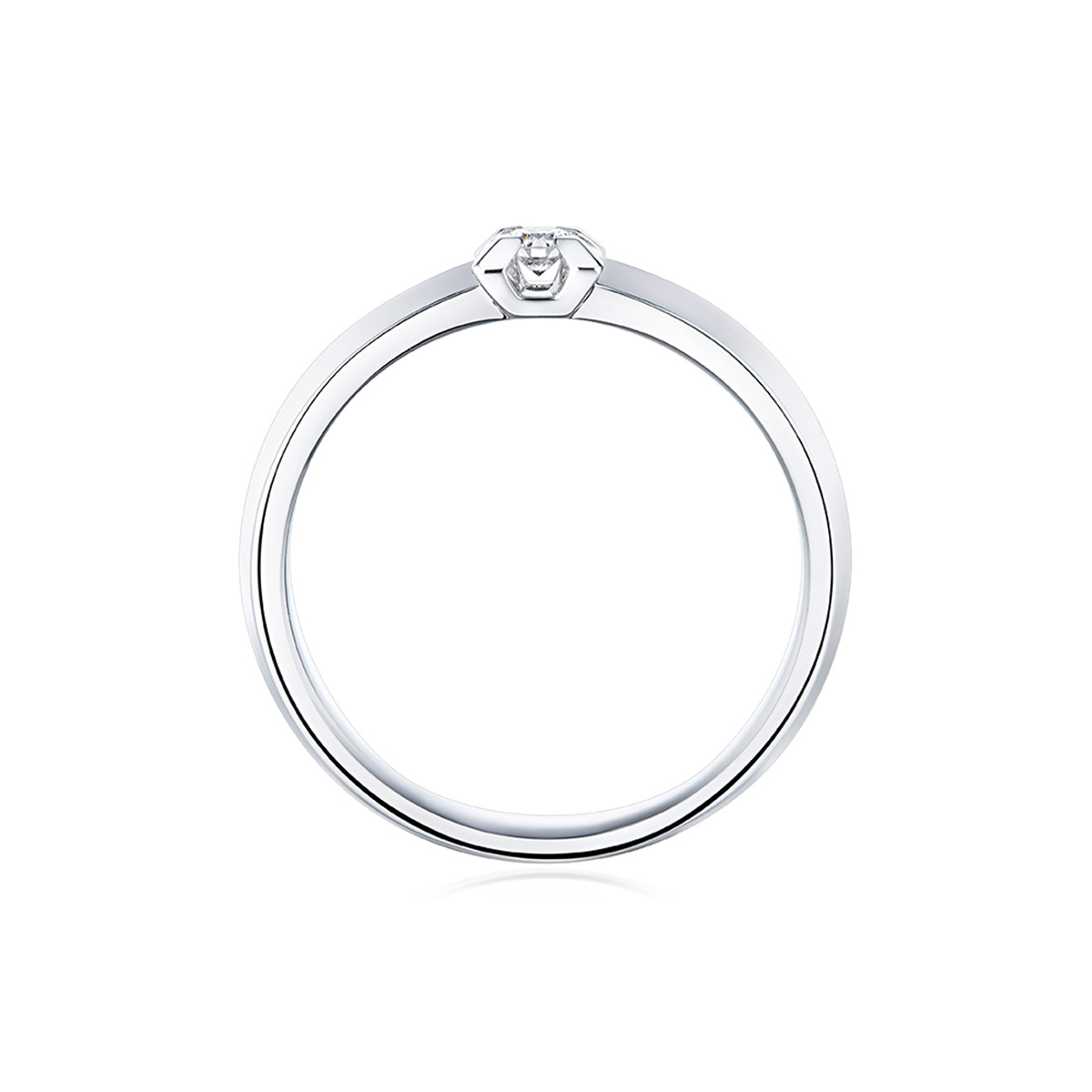 六福珠宝18K金戒指 - “Hexicon”18K金(白色)剑脊戒臂钻石戒指(女戒)