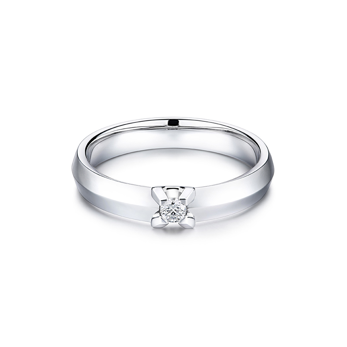 $t('六福珠寶')18K金戒指 - “Hexicon”18K金(白色)剑脊戒臂钻石戒指(女戒)