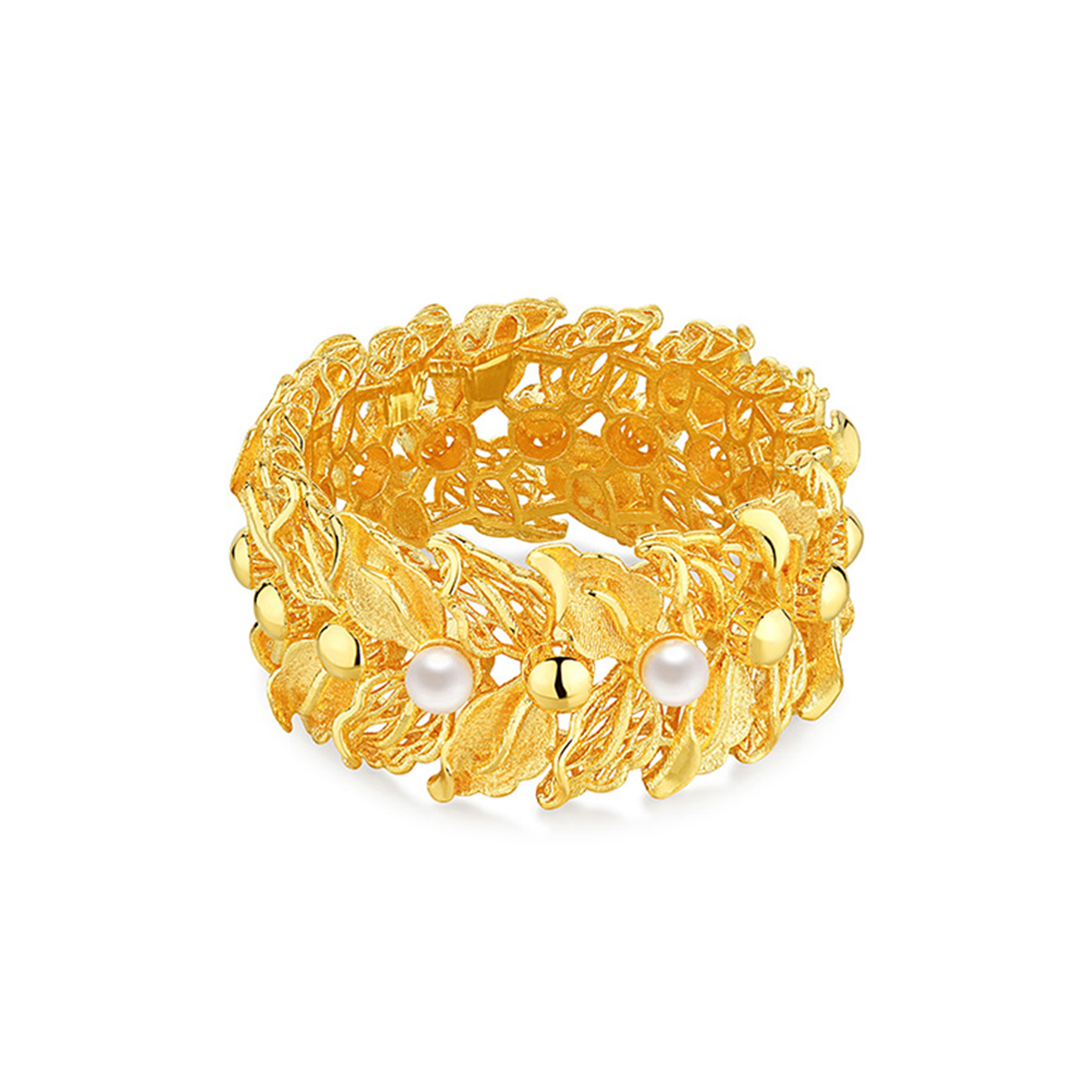 六福珠寶黃金戒指 - “珍「桂」摯愛”999.9黃金珍珠戒指