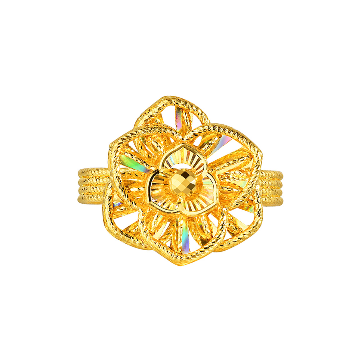 六福珠寶黃金戒指 - “冰‧鑽美堇"999足金戒指