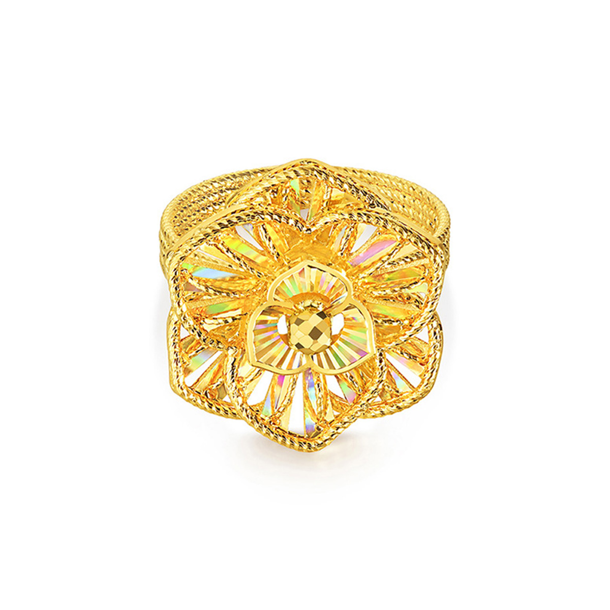 六福珠寶黃金戒指 - “冰‧鑽美堇”999足金戒指