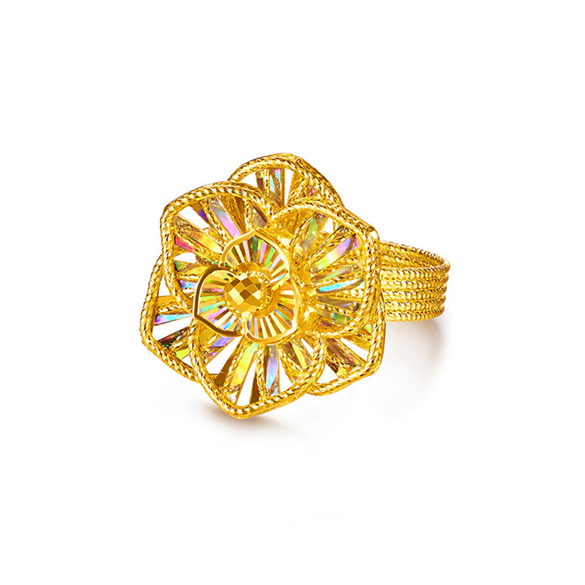 六福珠寶黃金戒指 - “冰‧鑽美堇”999足金戒指