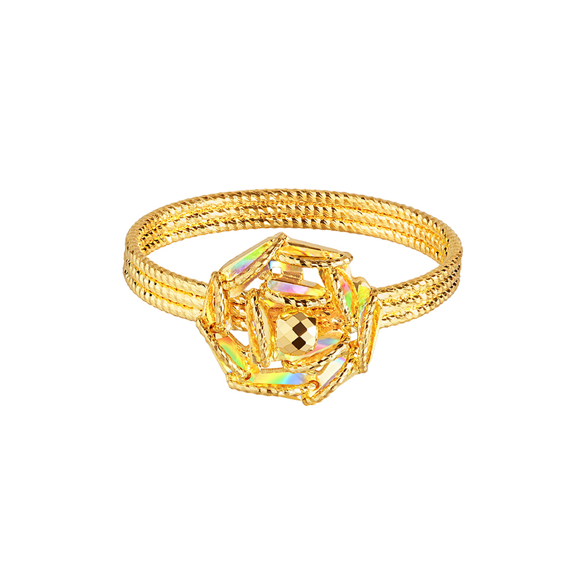 六福珠寶黃金戒指 - “冰‧鑽玫瑰”999足金戒指