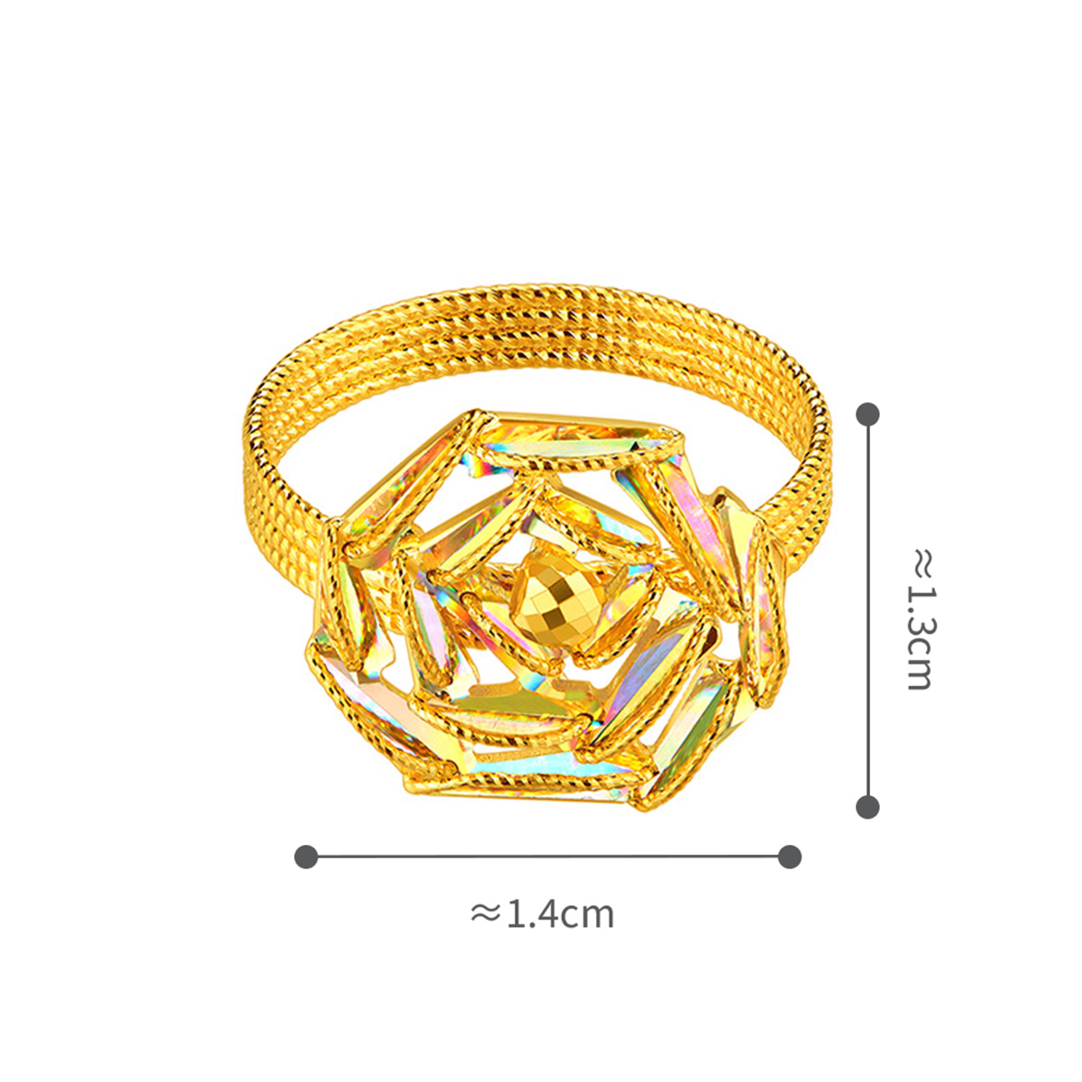 六福珠寶黃金戒指 - “冰‧鑽玫瑰”999足金戒指