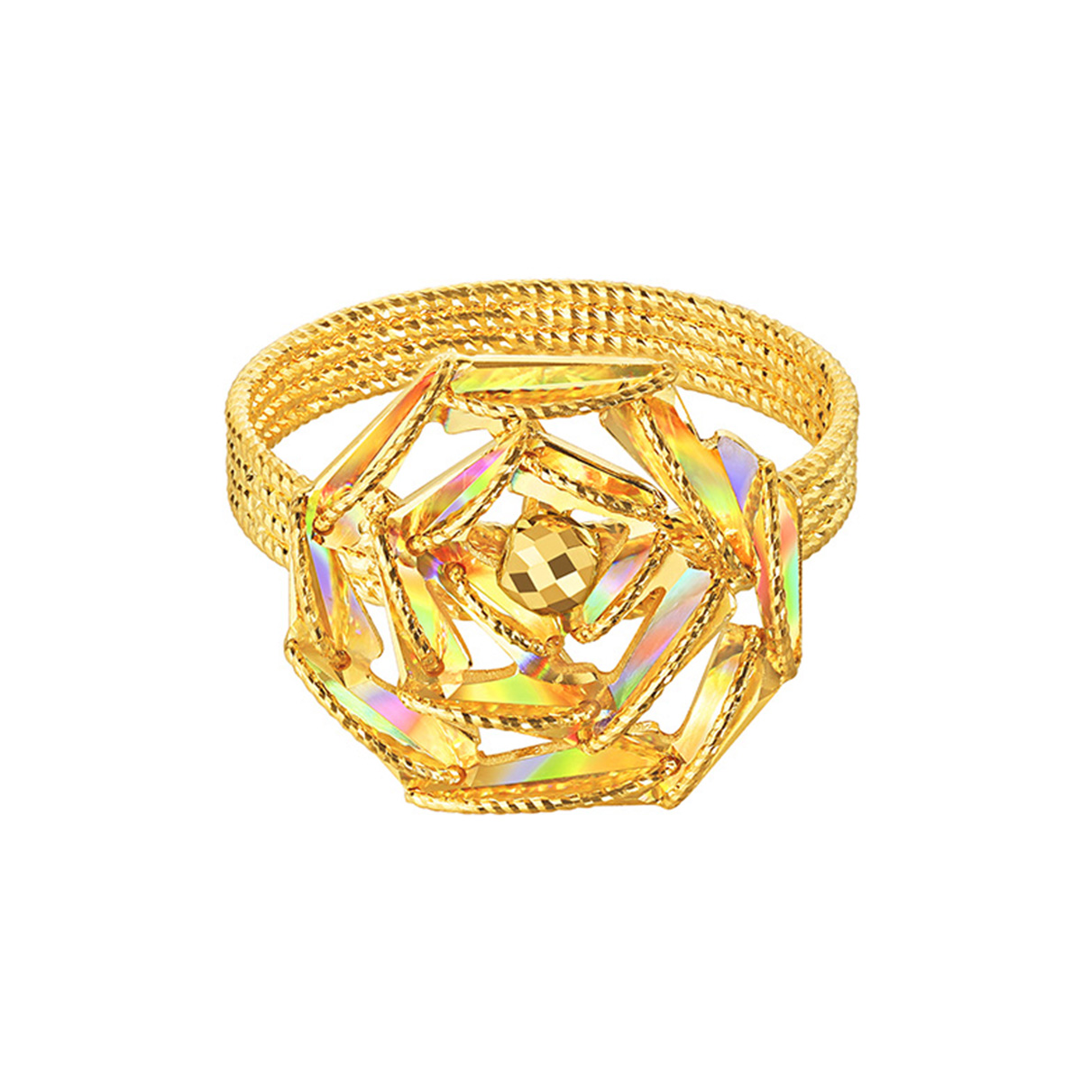 六福珠寶黃金戒指 - “冰‧鑽玫瑰”999足金戒指