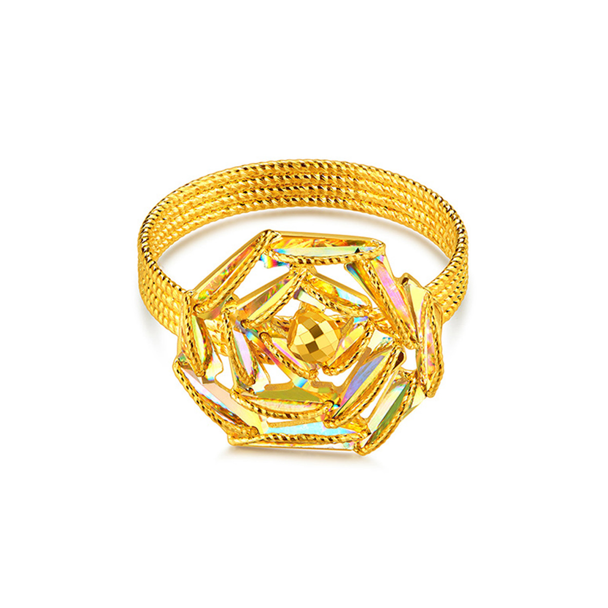 $t('六福珠寶')黃金戒指 - “冰‧鑽玫瑰”999足金戒指