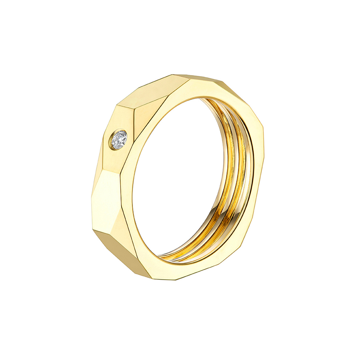 $t('六福珠寶')18K金戒指 - “Hexicon”18K金(黃色)傾斜六角形鑽石戒指