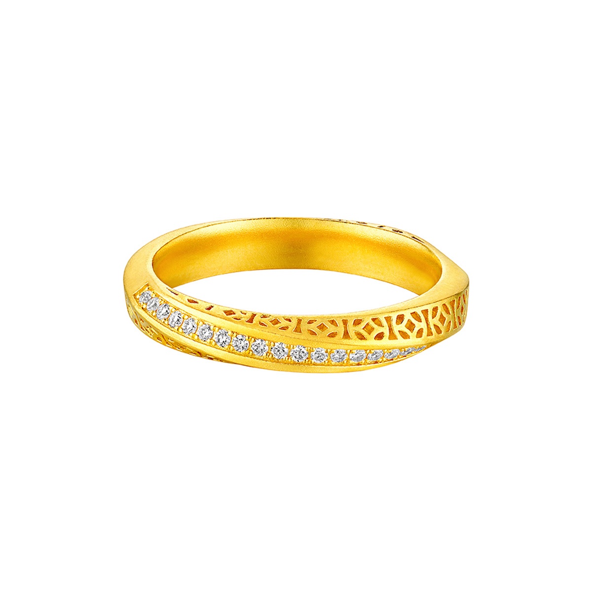 六福珠寶黃金戒指 - “浪漫軌跡”999足金鑽石戒指