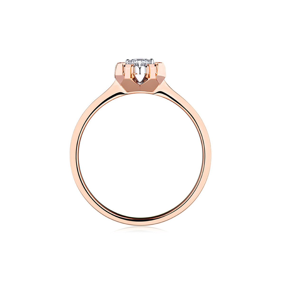 六福珠寶18K金戒指 - “Hexicon”18K玫瑰金長方爪鑽石戒指(放閃車花工藝)