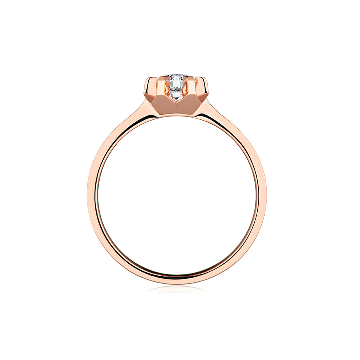 六福珠寶18K金戒指 - “Hexicon”18K玫瑰金長方爪鑽石戒指