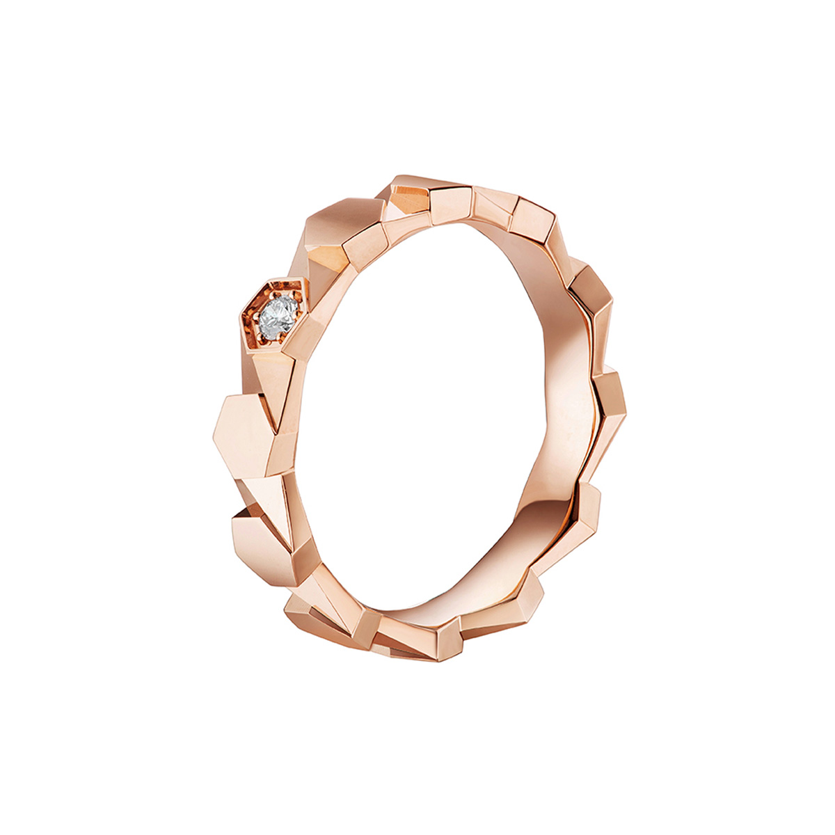 六福珠寶18K金戒指 - "Hexicon"六邊形18K玫瑰金鑽石戒指