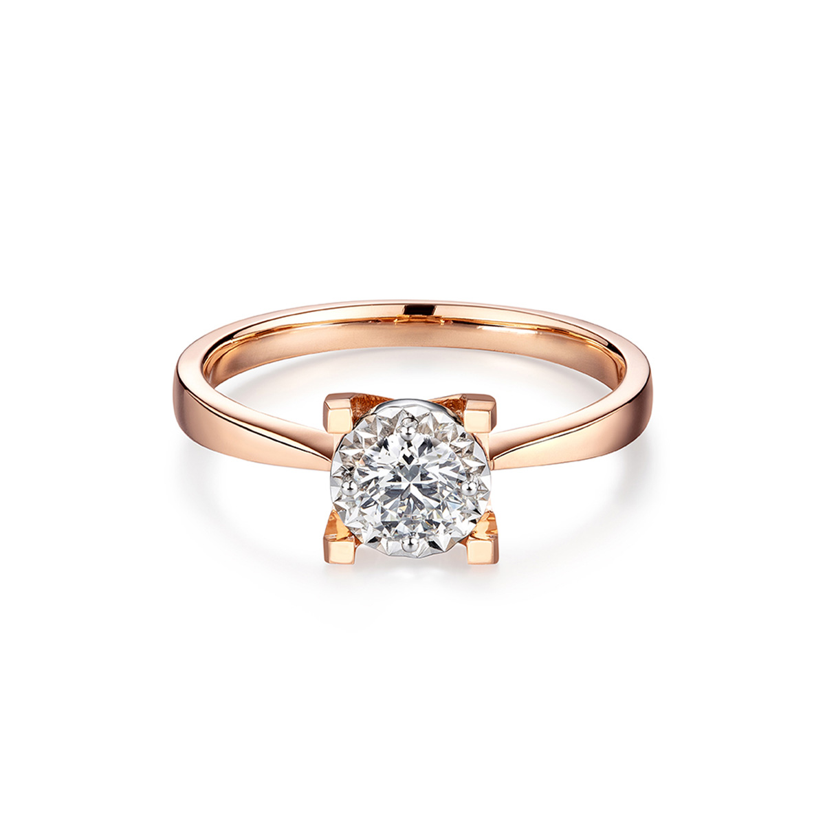 $t('六福珠寶')18K金戒指 - “Hexicon”18K玫瑰金鑽石戒指(放閃車花工藝)