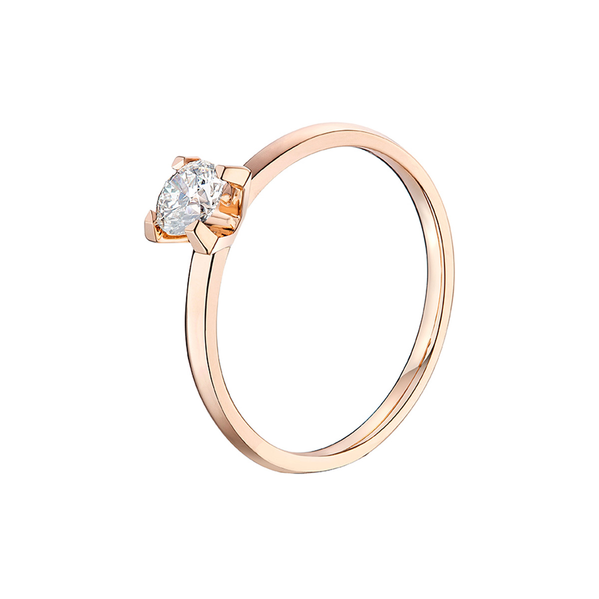 六福珠寶18K金戒指 - “Hexicon”18K玫瑰金劍脊戒臂鑽石戒指