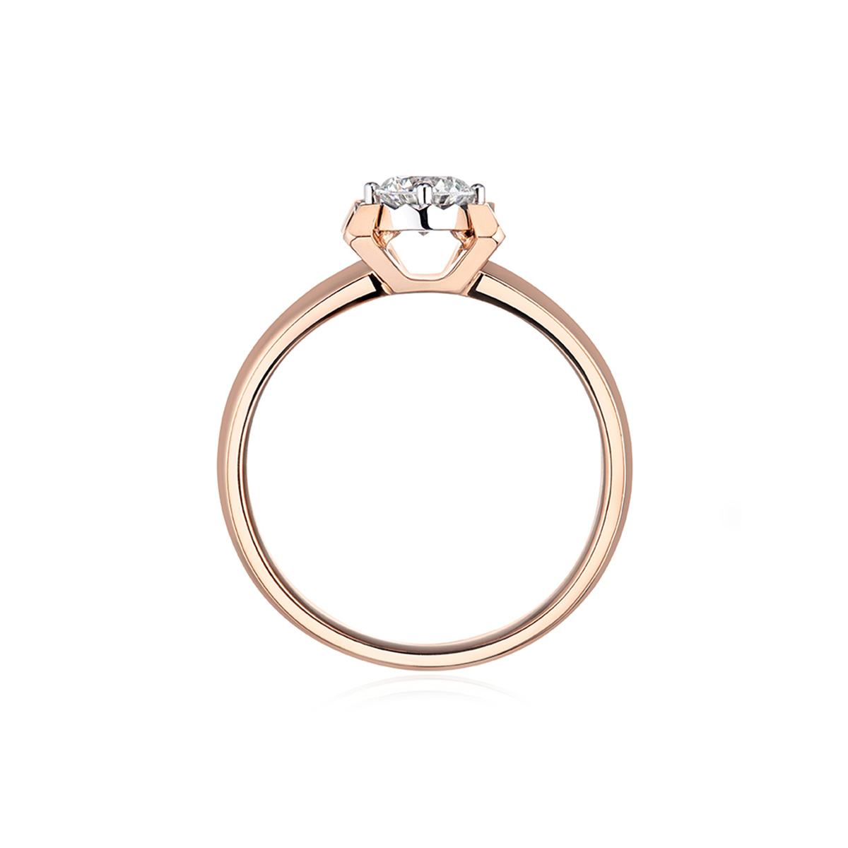 六福珠寶18K金戒指 - “Hexicon”18K玫瑰金鑽石戒指(放閃車花工藝)