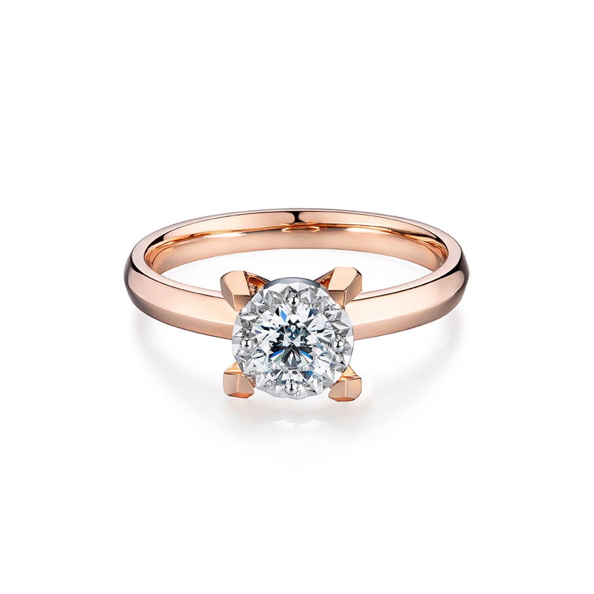 $t('六福珠寶')18K金戒指 - “Hexicon”18K玫瑰金鑽石戒指(放閃車花工藝)