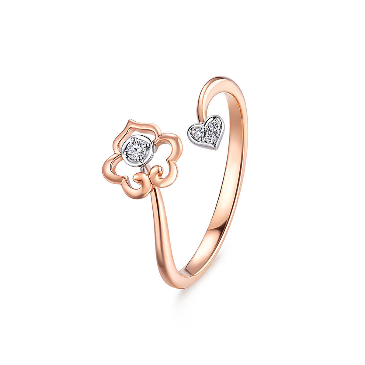 六福珠寶18K金戒指 - "貴氣如意"18K金(分色)鑽石戒指