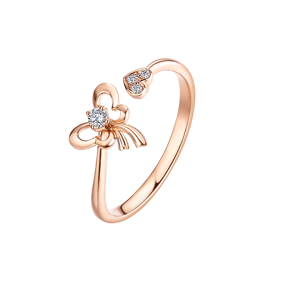 六福珠寶18K金戒指 - "蝶結"18K金鑽石戒指–多色選擇