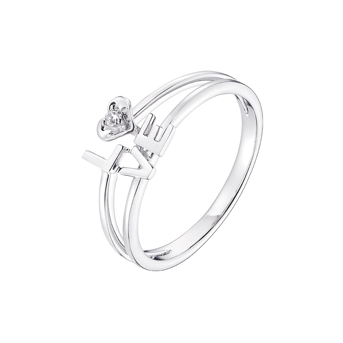 六福珠寶18K金戒指 - "LOVE"18K金(白色)鑽石戒指